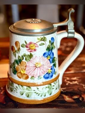 Vintage Hand-Made Hand-Painted Ceramic Beer Stein, Made in Germany